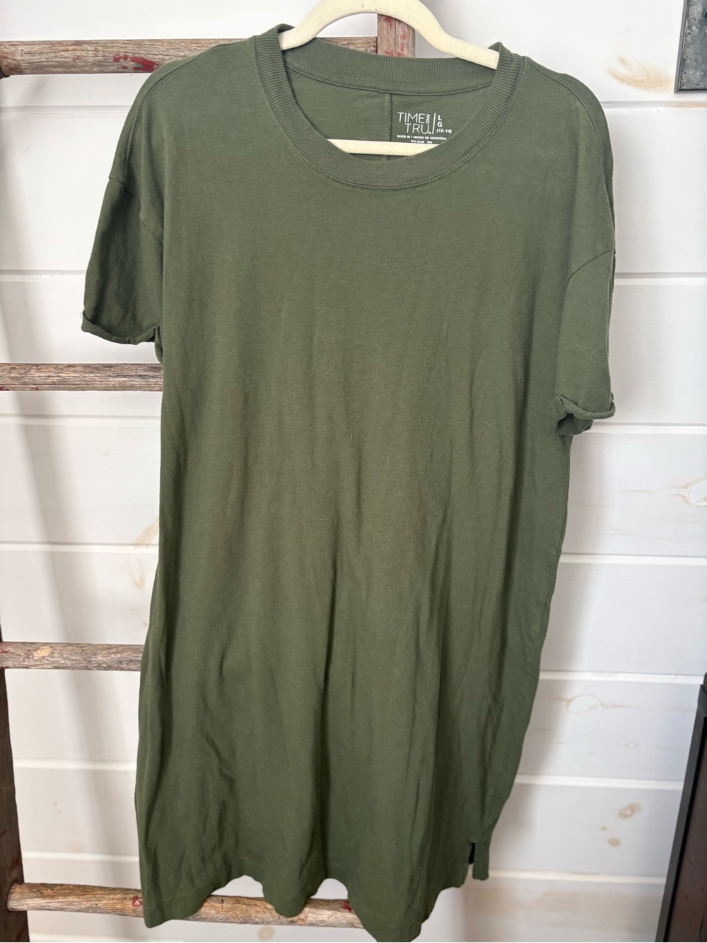 Time and Tru Olive Crewneck T-Shirt Dress